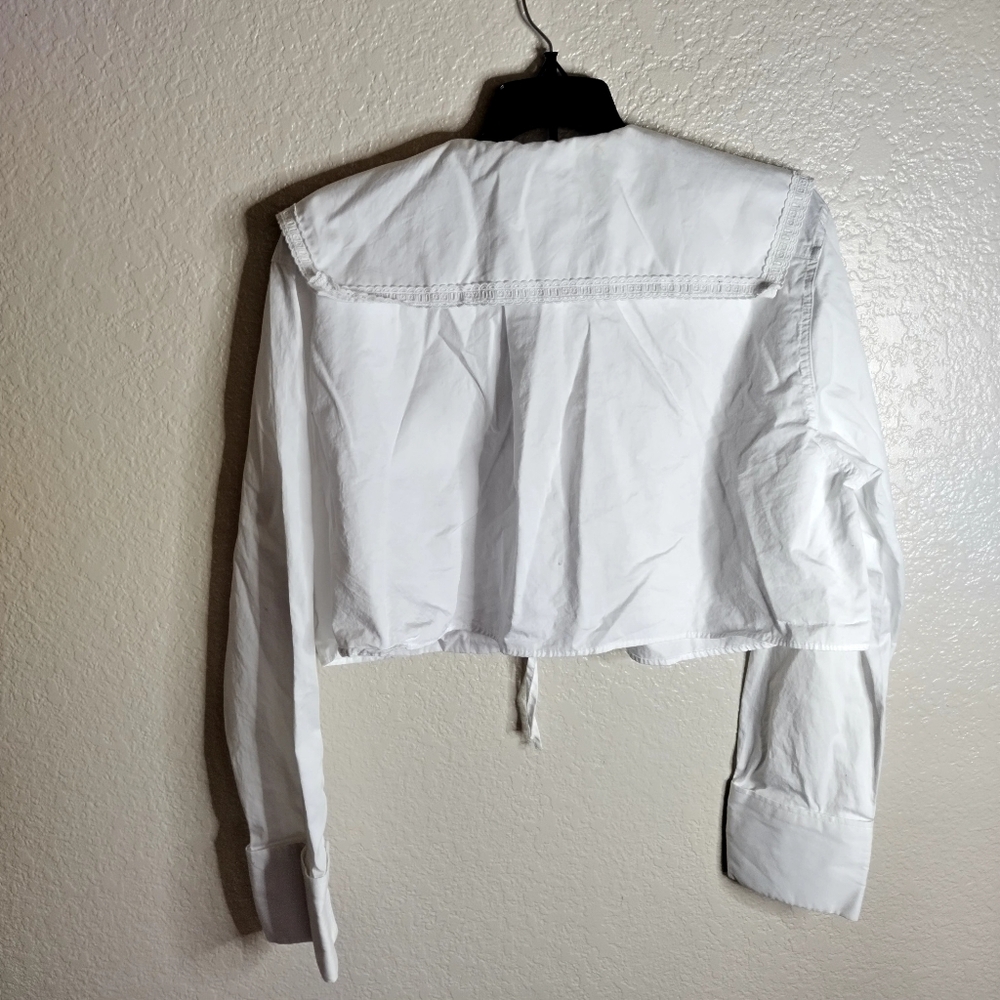 ZARA CROP PETER PAN COLLAR Long Sleeve SHIRT Sz S - Picture 7 of 10